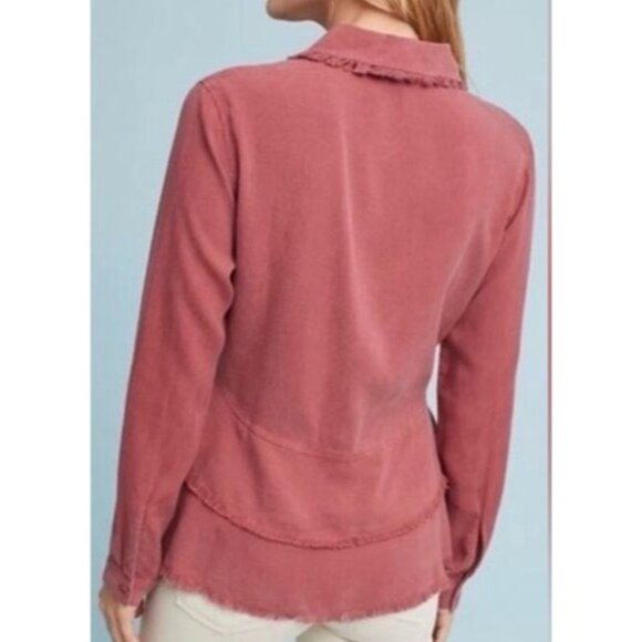 Anthropologie Cloth & Stone Womens Rose Button-Up Peplum Shirt W/Frayed Hem XS - Picture 2 of 14